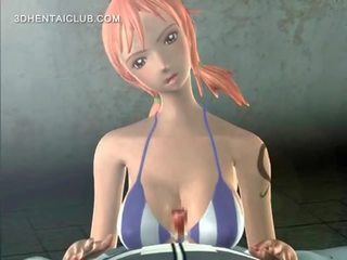 Besar titted anime si rambut merah memberi seks dengan payu dara dan menghisap zakar
