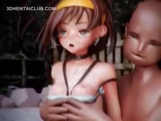 3d hentai tonårs blir droppande fitta körd utomhus nudism