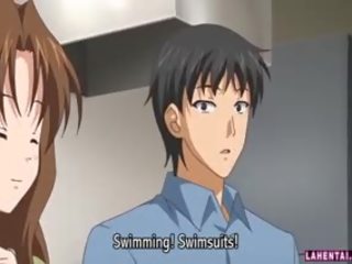 Two hentai girls in swimsuits gets fucked by adolescent