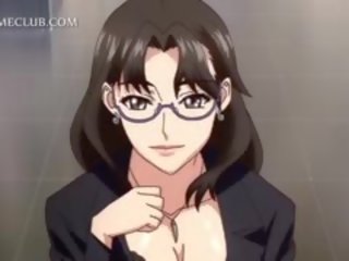 Anime honey In Glasses Giving Blowjob In Knees
