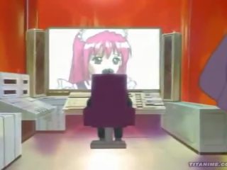 Pleasant little Anime cat mistress with outstanding titties plays with a vibrator in the shower and sucks Big prick