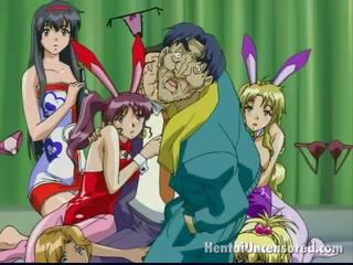 Sexual Anime X rated movie Females Touching The Fatty Dude`s Shape Near Avid