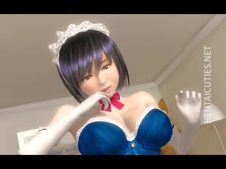 Flirty 3D anime maid gets pounded