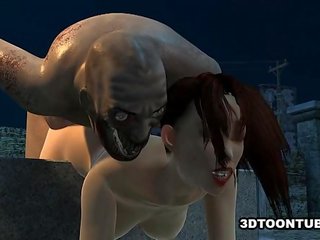 Busty 3D cartoon enchantress getting fucked hard by a zombie