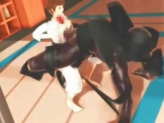Hentai karate babe gagging on a massive peter in 3d