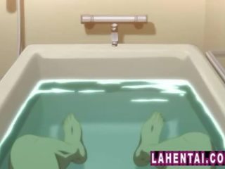 Two hentai girls joins fellow in bath