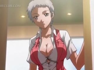 Shorthaired hentai girl boobs teased by her outstanding GF