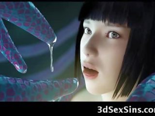 Creepy 生物 他媽的 3d 辣妹!